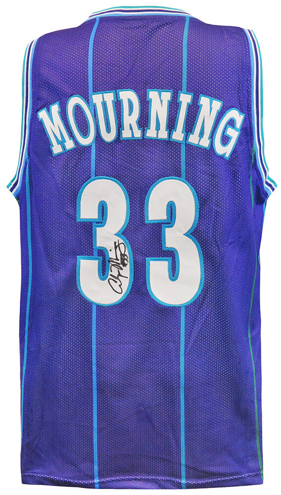 Alonzo Mourning Autographed Purple Throwback Custom Basketball Jersey-Powers Sports Memorabilia