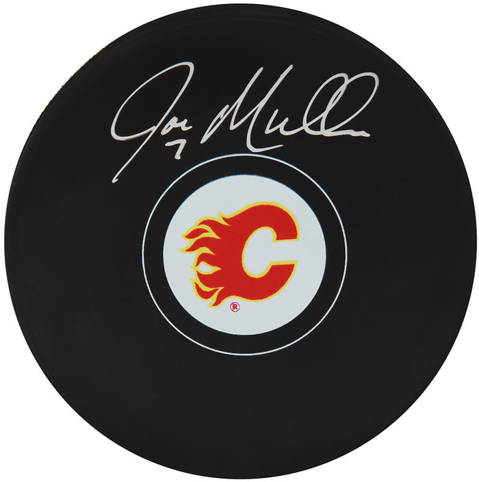 Joe Mullen Autographed Calgary Flames Logo Hockey Puck-Powers Sports Memorabilia