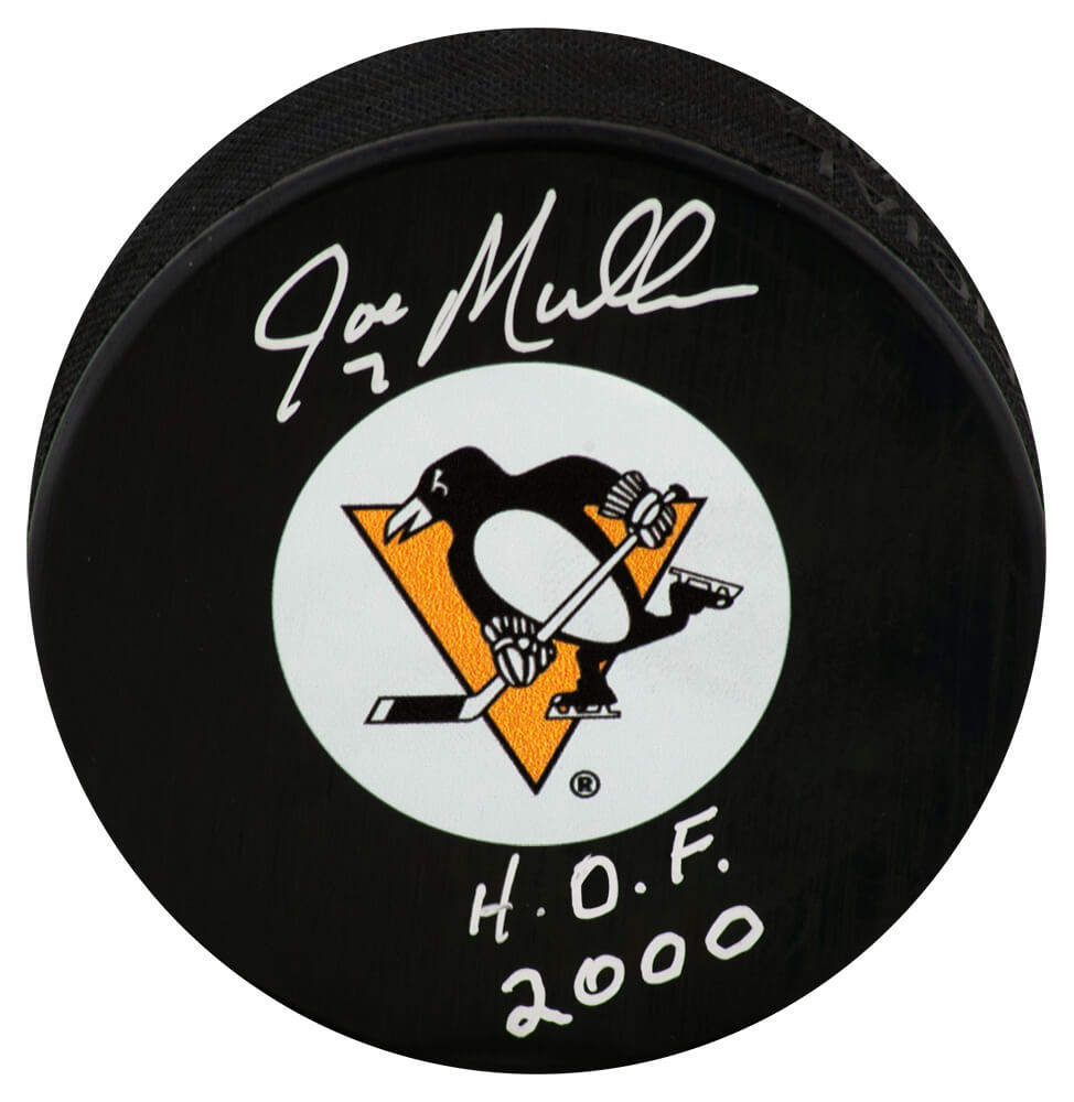 Joe Mullen Autographed Pittsburgh Penguins Logo Hockey Puck with HOF 2000-Powers Sports Memorabilia