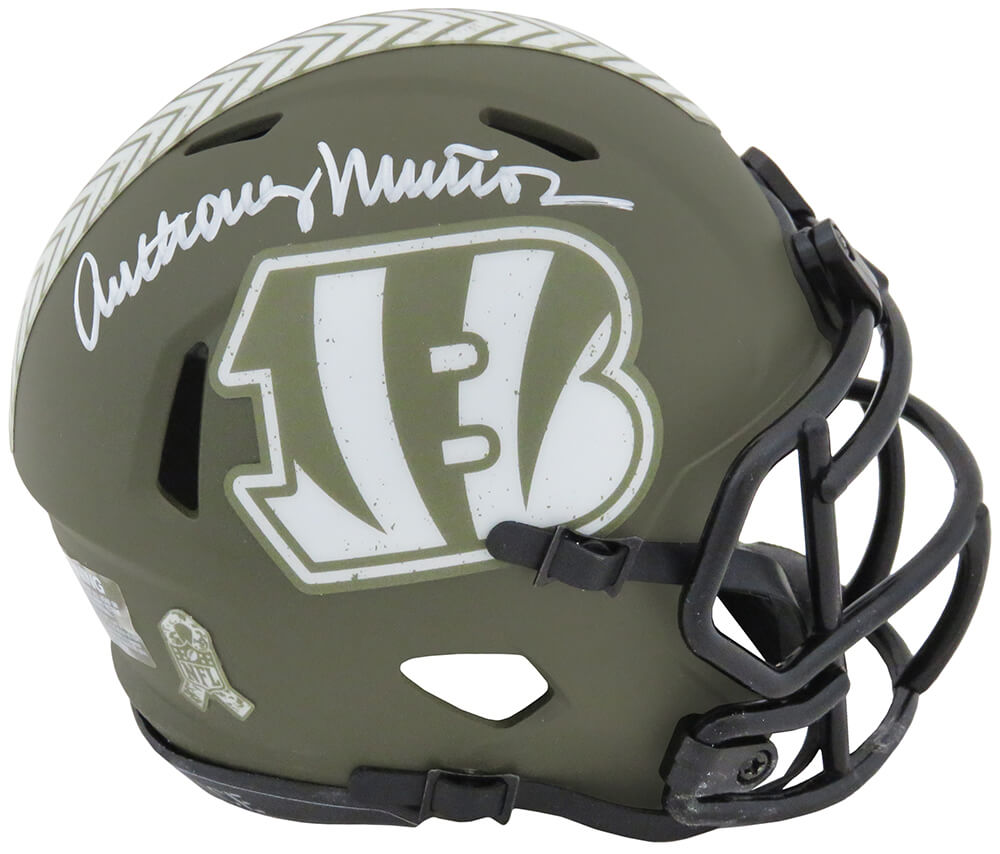 Anthony Munoz Autographed Cincinnati Bengals Salute to Service Riddell Speed Mini Helmet-Powers Sports Memorabilia
