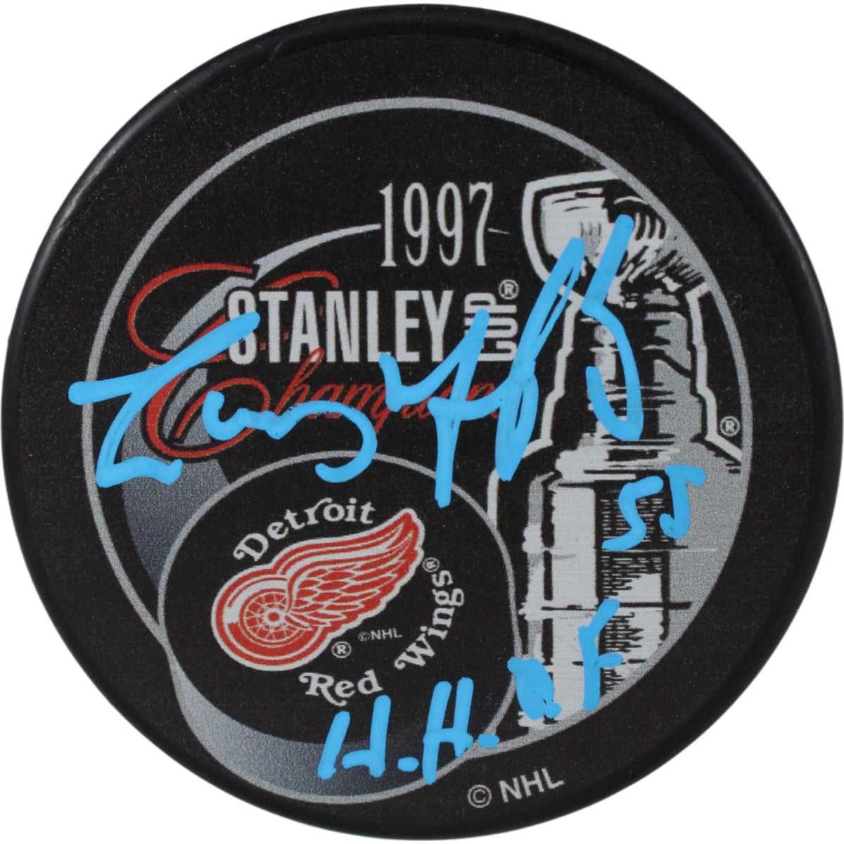 Larry Murphy Detroit Red Wings 1997 SC Champs Signed Puck HOF-Powers Sports Memorabilia