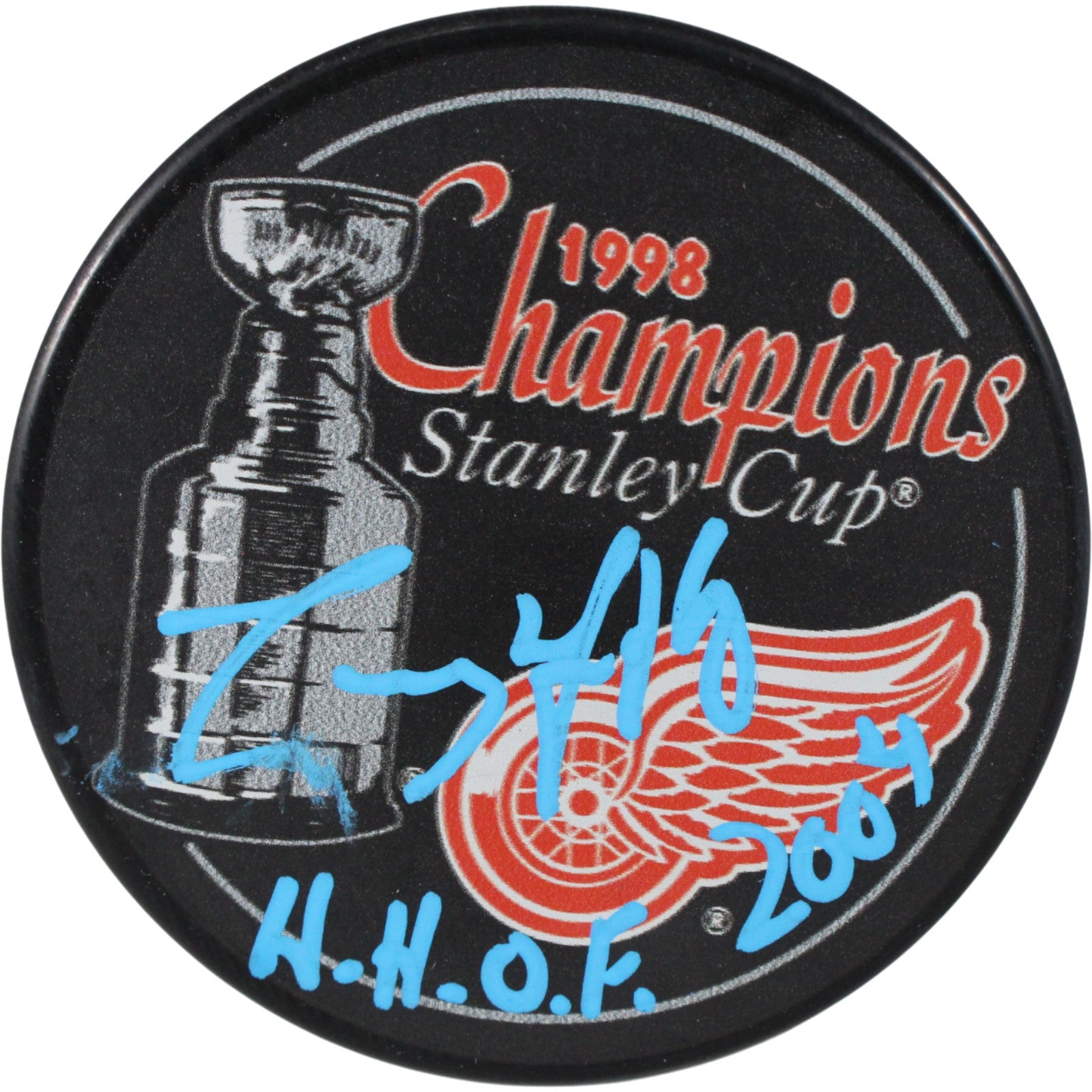 Larry Murphy Detroit Red Wings 1998 SC Champs Signed Puck HOF-Powers Sports Memorabilia