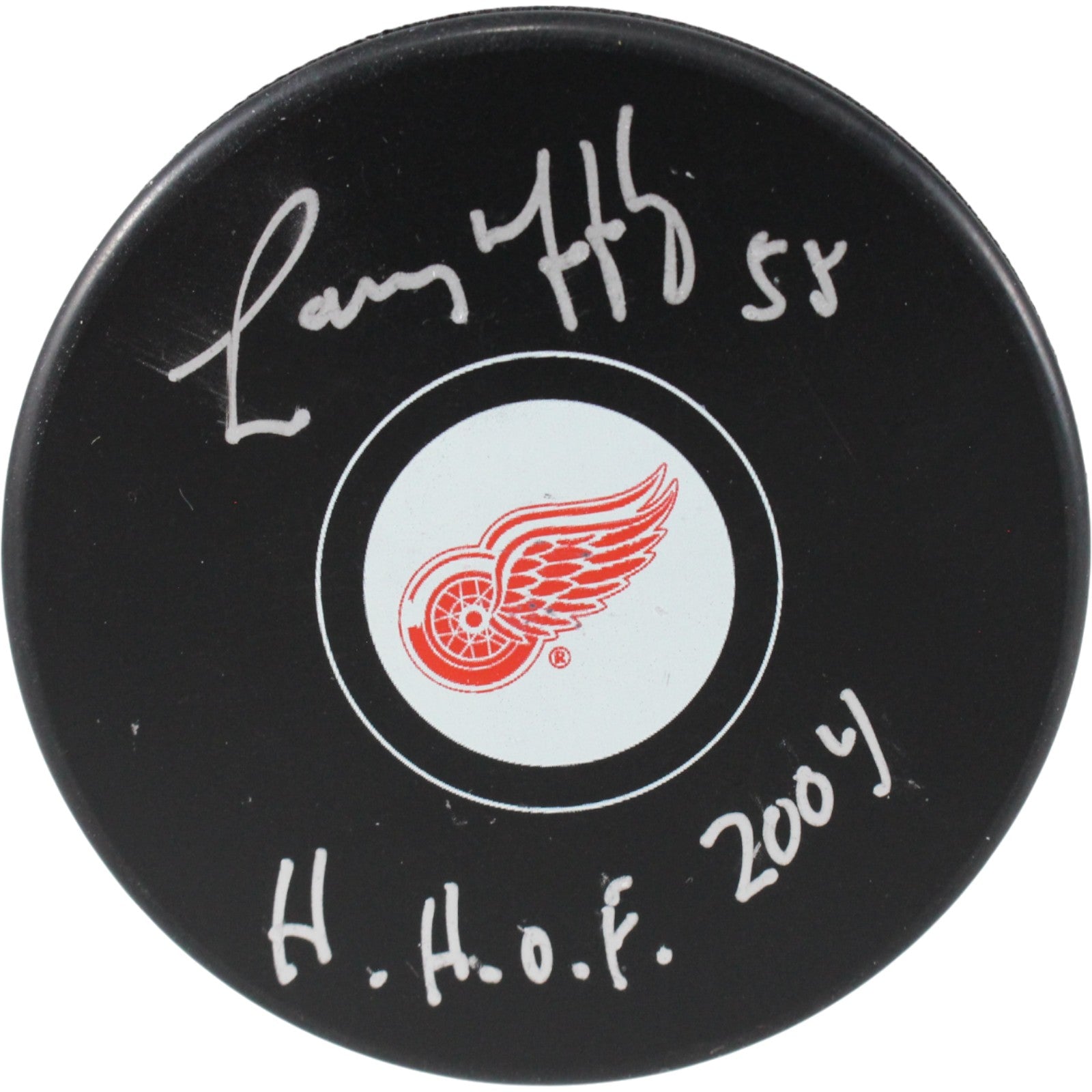 Larry Murphy Detroit Red Wings Logo Signed Puck HOF-Powers Sports Memorabilia