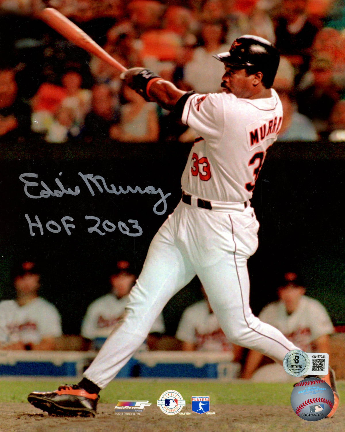 Eddie Murray Baltimore Orioles Signed 8x10 Photo HOF Beckett Witness 54707 Beckett-Powers Sports Memorabilia