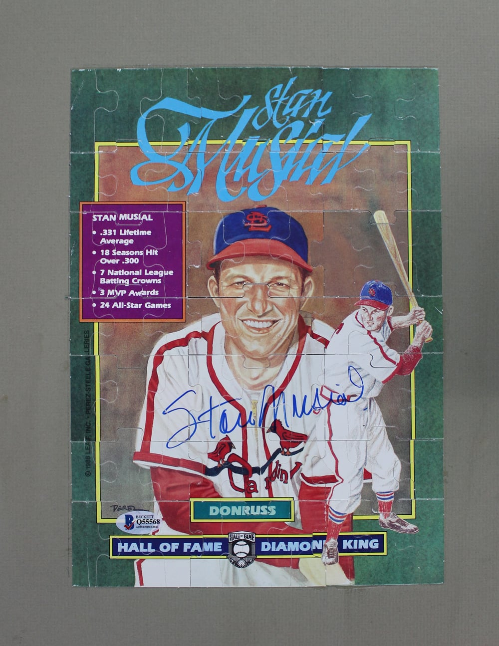 Stan Musial St Louis Cardinals Signed Mini Helmet - 1988 Donruss Puzzle Beckett-Powers Sports Memorabilia