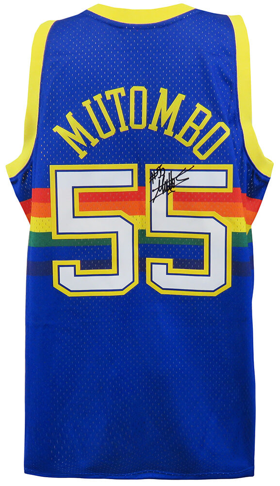 Dikembe Mutombo Autographed Denver Nuggets 1991 Throwback Blue Mitchell & Ness NBA Swingman Basketball Road Jersey-Powers Sports Memorabilia