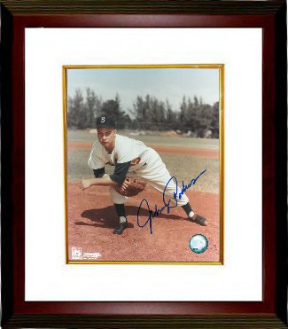 Johnny Podres Autographed Brooklyn Dodgers 8 x 10 Pitching Photograph Custom Framing - COA-Powers Sports Memorabilia
