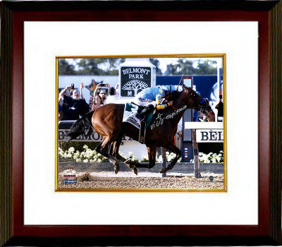 Victor Espinoza Autographed 11 x 14 Photograph 2015 Belmont Stakes American Pharoah Triple Crown Custom Framing - Steiner Holo - CTBLAMW18142-Powers Sports Memorabilia