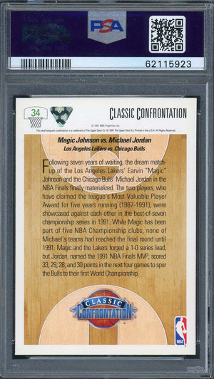 Michael Jordan Magic Johnson 1991 Upper Deck Basketball Card #34 Graded PSA 10-Powers Sports Memorabilia