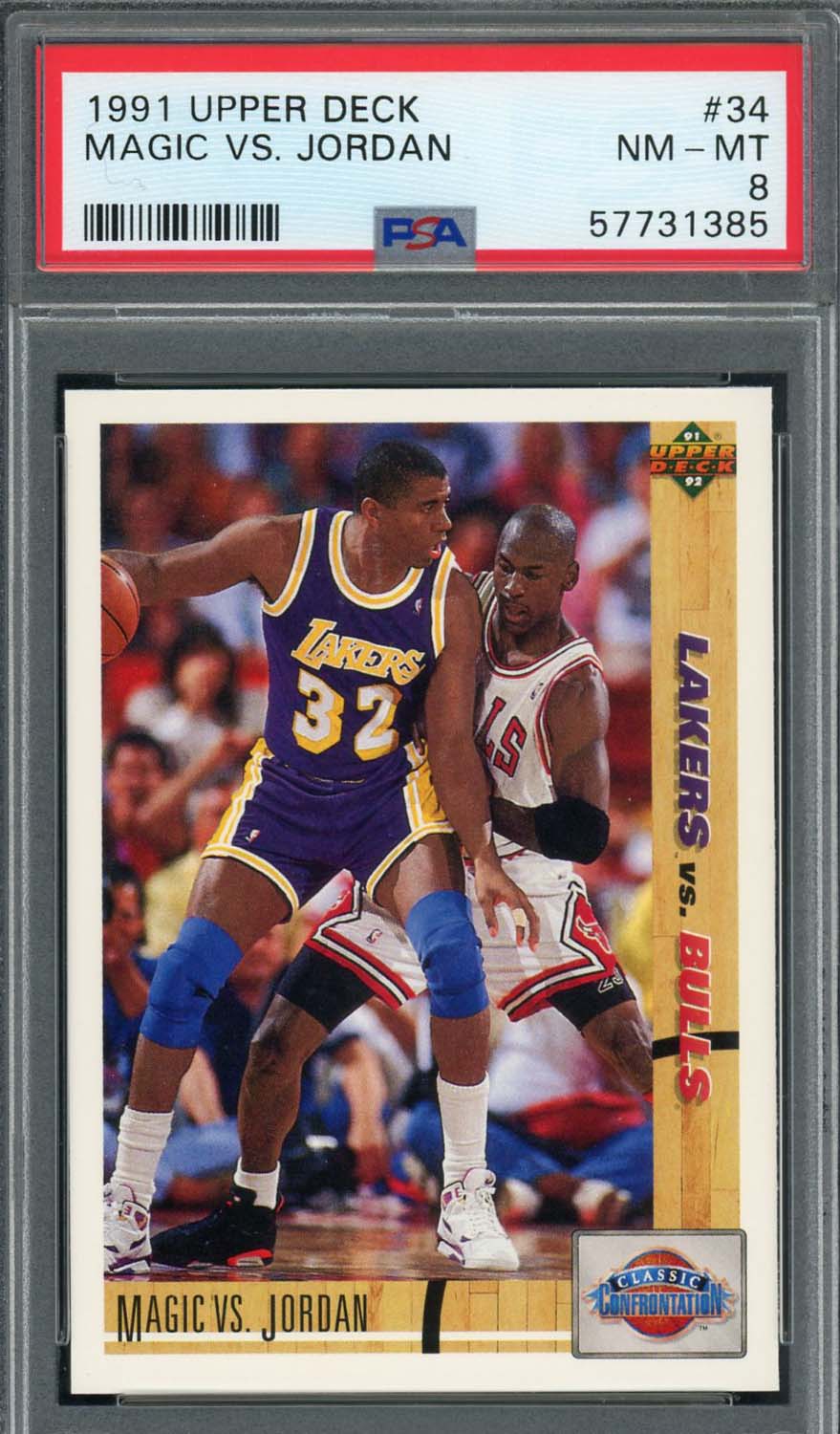 Michael Jordan Magic Johnson 1991 Upper Deck Basketball Card #34 Graded PSA 8-Powers Sports Memorabilia