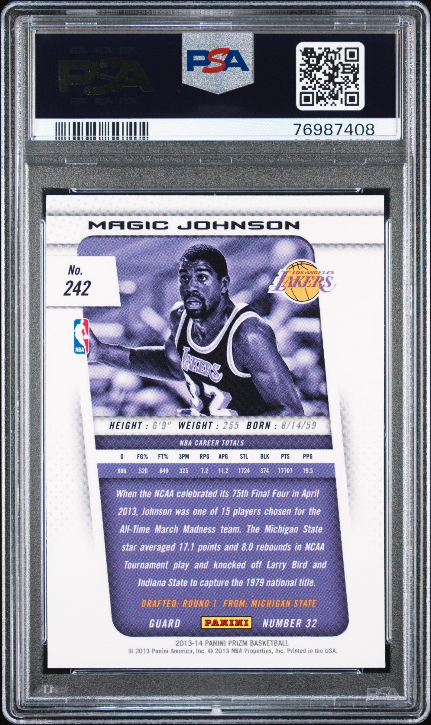 Magic Johnson 2013 Panini Prizm Basketball Card #242 Graded PSA 10-Powers Sports Memorabilia