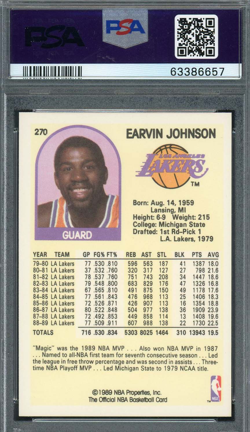 Magic Johnson 1989 Hoops Basketball Card #270 Graded PSA 10-Powers Sports Memorabilia