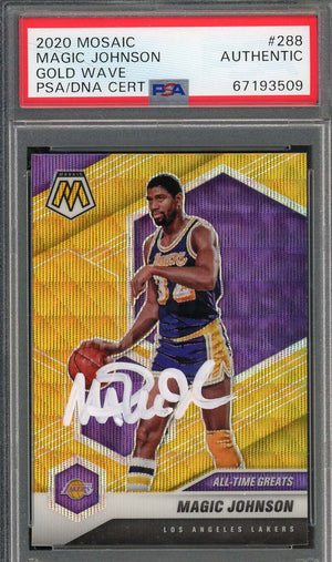 Magic Johnson Autographed 2020 Panini Mosaic Gold Wave Signed Card #288 Auto PSA
