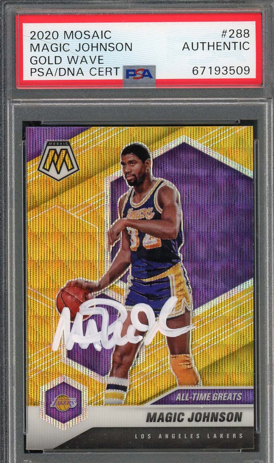 Magic Johnson Autographed 2020 Panini Mosaic Gold Wave Signed Card #288 Auto PSA-Powers Sports Memorabilia