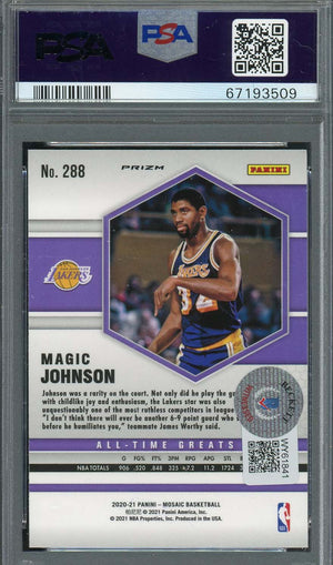 Magic Johnson Autographed 2020 Panini Mosaic Gold Wave Signed Card #288 Auto PSA