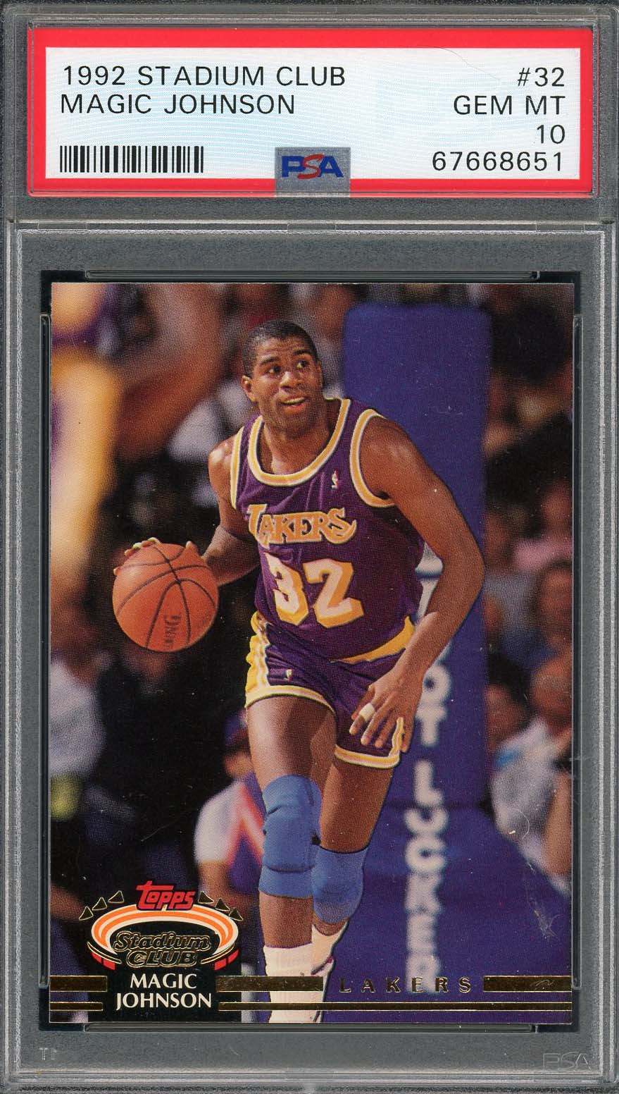 Magic Johnson 1992 Topps Stadium Club Basketball Card #32 Graded PSA 10-Powers Sports Memorabilia