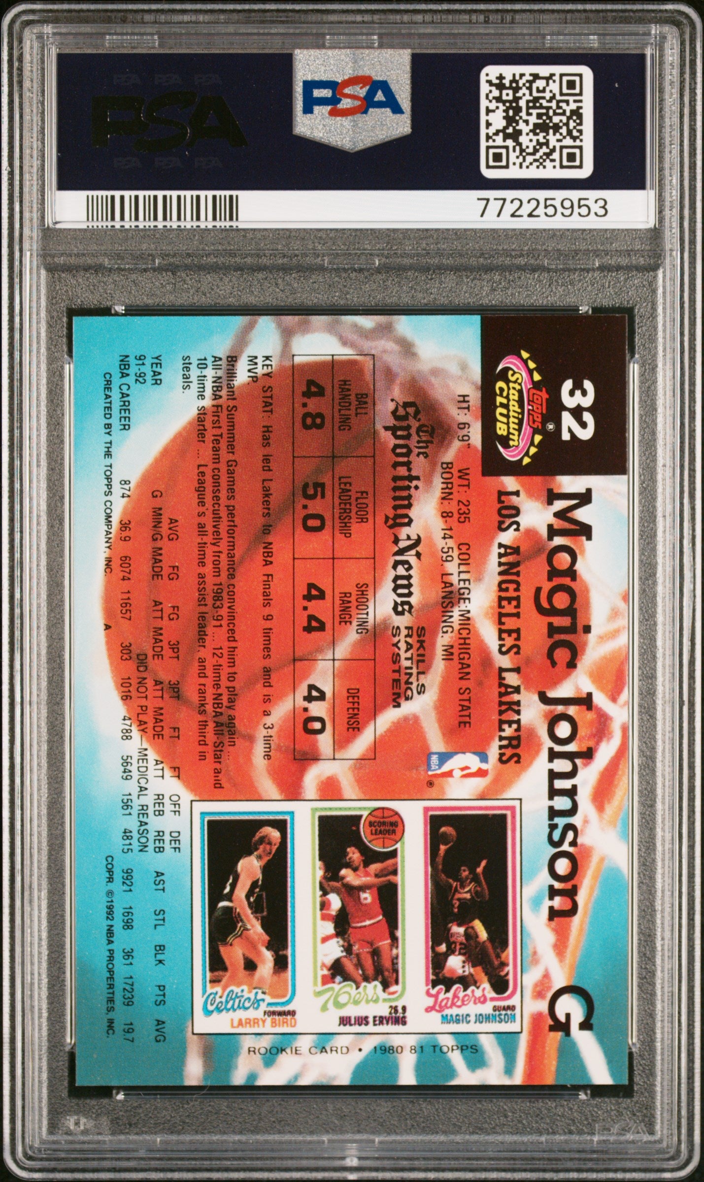Magic Johnson 1992 Topps Stadium Club Members Only Card #32 Graded PSA 8-Powers Sports Memorabilia