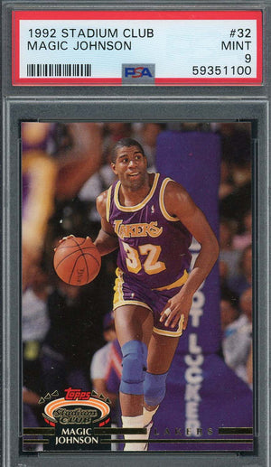 Magic Johnson 1992 Topps Stadium Club Basketball Card #32 Graded PSA 9-Powers Sports Memorabilia