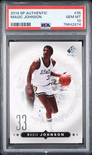 Magic Johnson 2014 Upper Deck SP Authentic Basketball Card #35 Graded PSA 10-Powers Sports Memorabilia