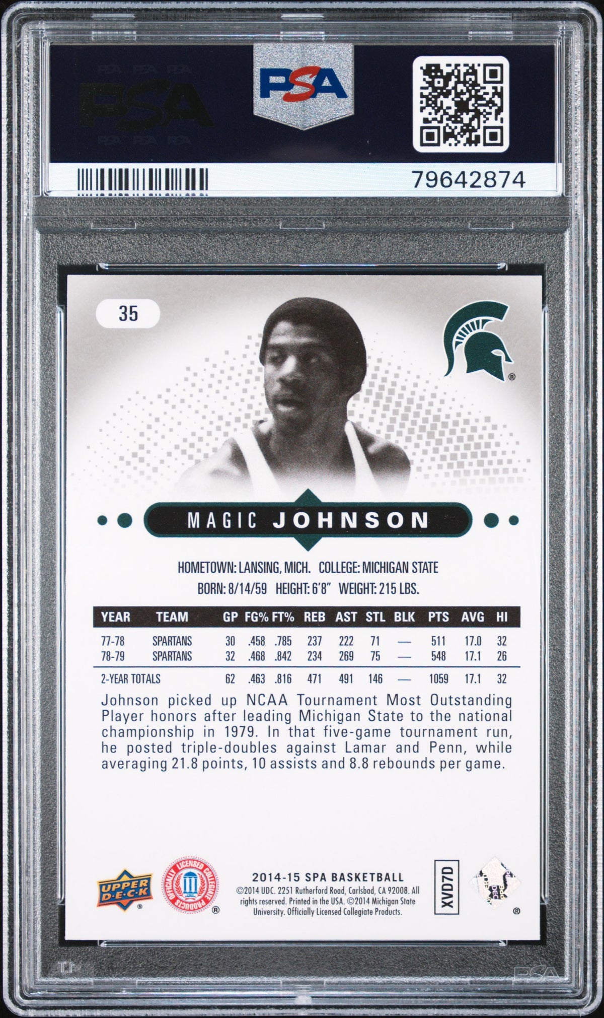 Magic Johnson 2014 Upper Deck SP Authentic Basketball Card #35 Graded PSA 10-Powers Sports Memorabilia