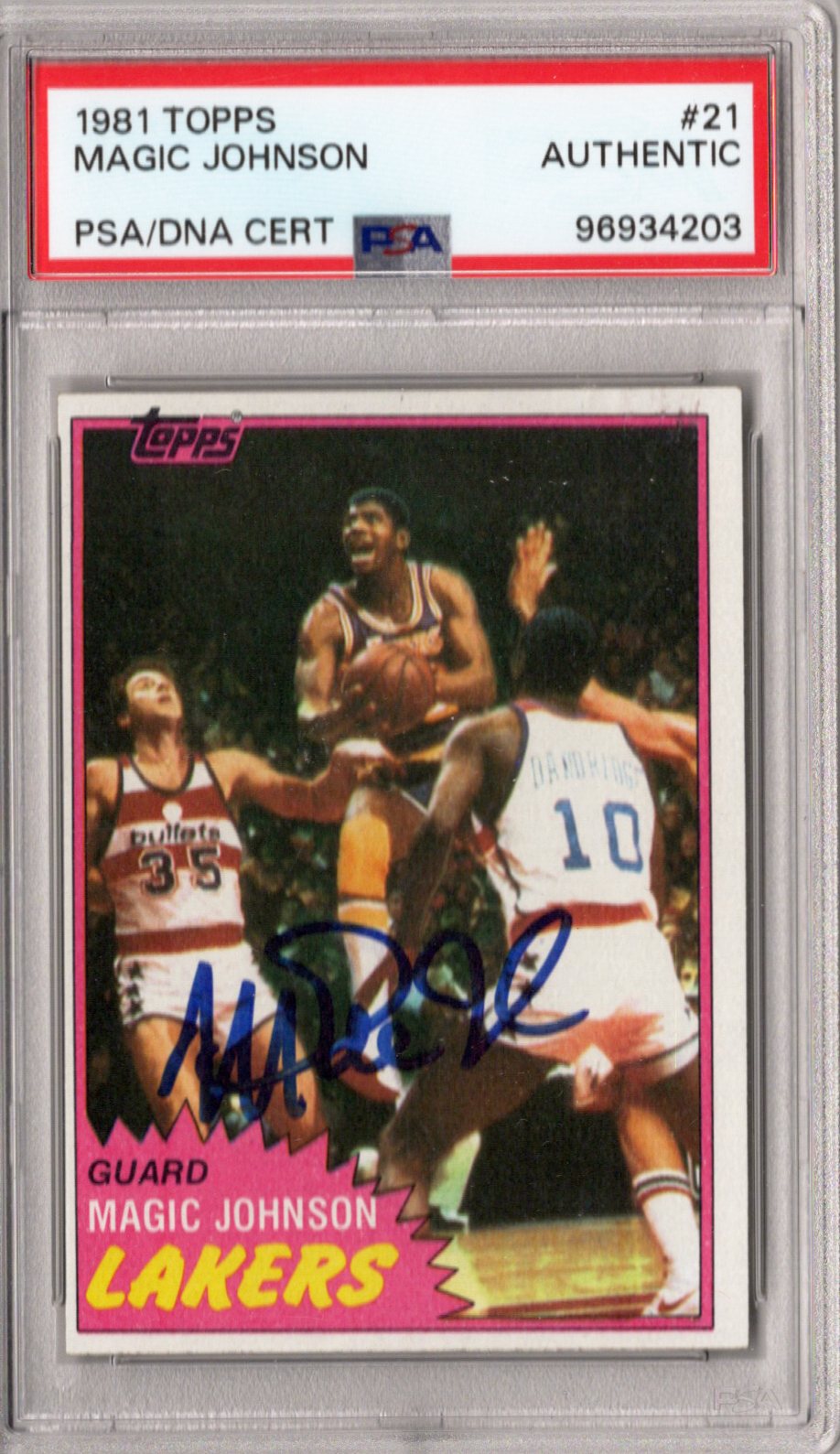 Magic Johnson Signed Los Angeles Lakers 1981 Topps Rookie Card PSA AUTHENTIC AUTO 10