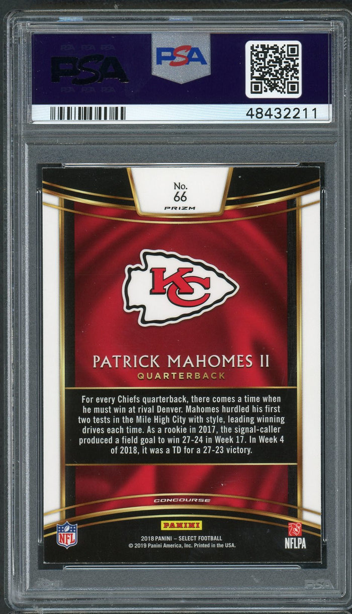 Patrick Mahomes 2018 Panini Select Silver Prizm Football Card #66 Graded PSA 9 MINT-Powers Sports Memorabilia