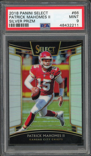 Patrick Mahomes 2018 Panini Select Silver Prizm Football Card #66 Graded PSA 9 MINT-Powers Sports Memorabilia