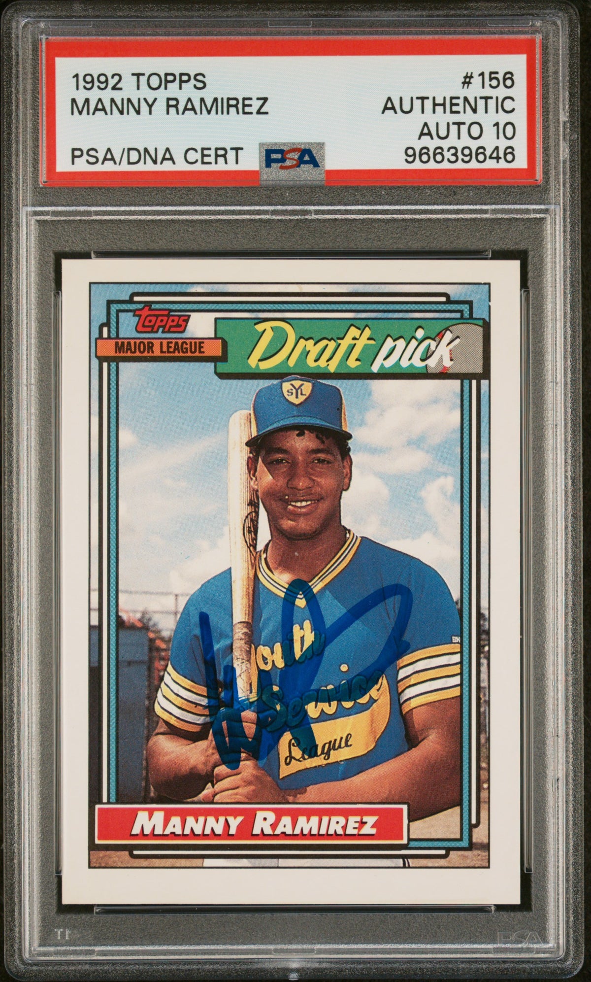 Manny Ramirez 1992 Topps Signed Baseball Rookie Card #156 Auto Graded PSA 10