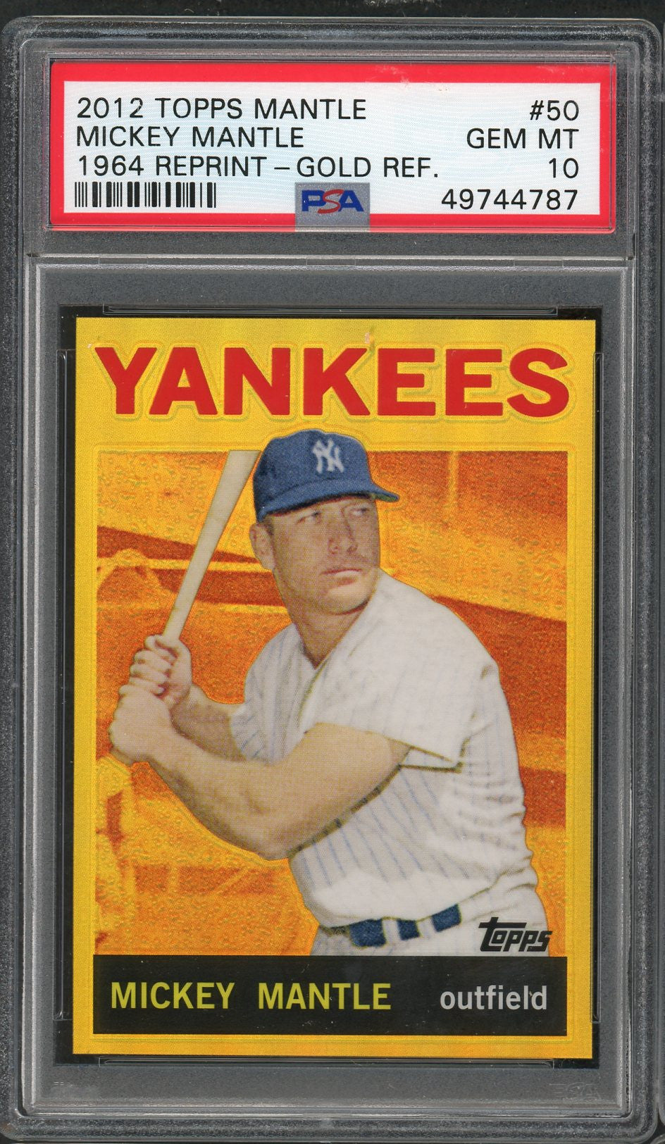 Mickey Mantle MLB 2012 Topps 1964 Reprint Gold Refractor Baseball Card #50 Graded PSA 10 GEM MINT-Powers Sports Memorabilia