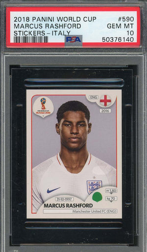 Marcus Rashford 2018 Panini World Cup Rookie Stickers Italy Card #590 PSA 10-Powers Sports Memorabilia