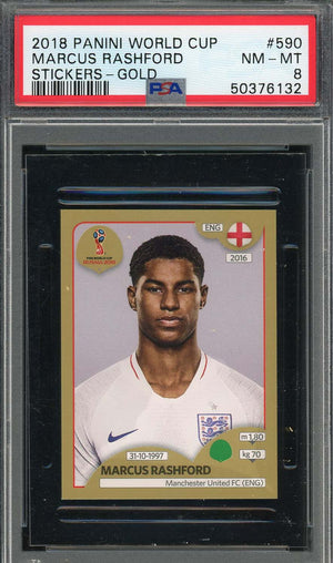 Marcus Rashford 2018 Panini World Cup Rookie Stickers Gold Card #590 PSA 8-Powers Sports Memorabilia