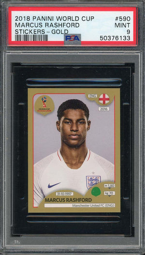 Marcus Rashford 2018 Panini World Cup Rookie Stickers Gold Card #590 PSA 9-Powers Sports Memorabilia