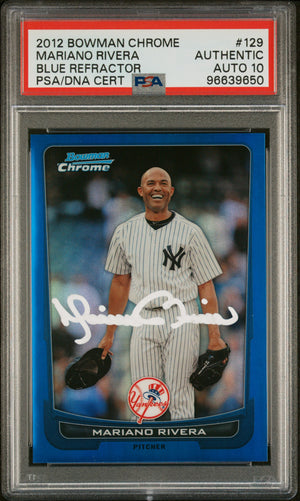 Mariano Rivera 2012 Bowman Chrome Blue Refractor Card #129 Auto PSA 10 84/250