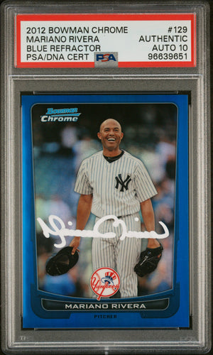 Mariano Rivera 2012 Bowman Chrome Blue Refractor Card #129 Auto PSA 10 2/250