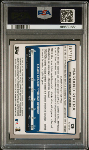 Mariano Rivera 2012 Bowman Chrome Blue Refractor Card #129 Auto PSA 10 2/250-Powers Sports Memorabilia