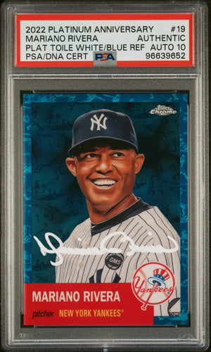 Mariano Rivera 2022 Topps Chrome Blue Refractor Card #19 Auto PSA 10 187/199-Powers Sports Memorabilia