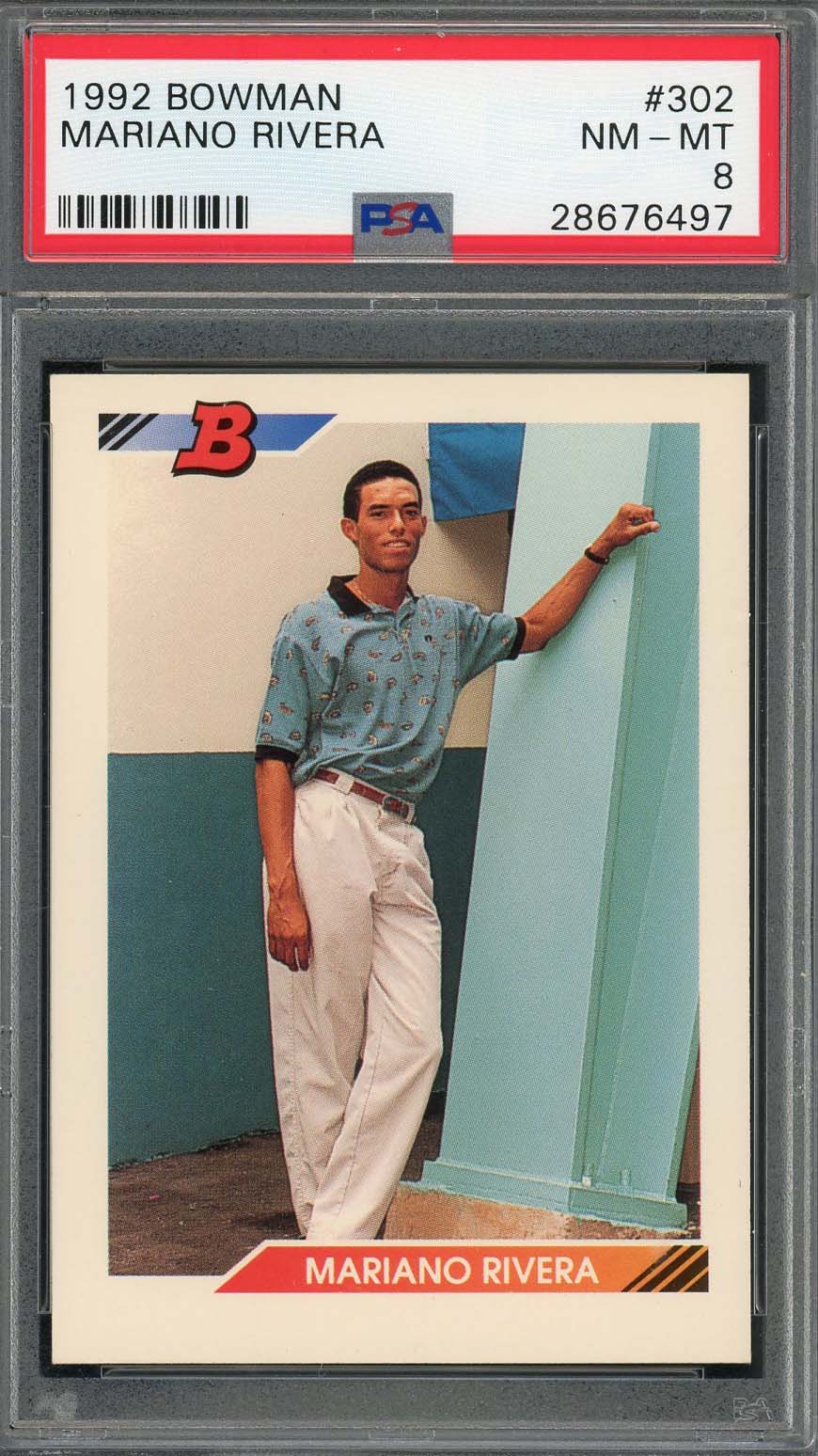 Mariano Rivera 1992 Bowman Baseball Rookie Card RC #302 Graded PSA 8-Powers Sports Memorabilia