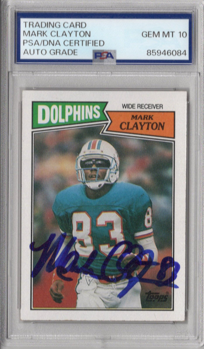 Mark Clayton Signed Miami Dolphins 1987 Topps Card #237 PSA AUTO GRADE GEM MT 10-Powers Sports Memorabilia