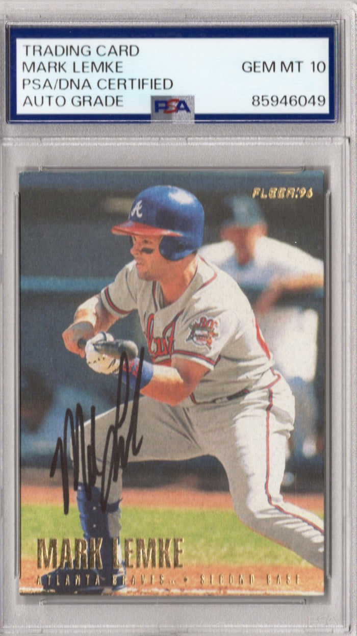Mark Lemke Signed Atlanta Braves 1996 Fleer Card #297 PSA AUTO GRADE GEM MT 10-Powers Sports Memorabilia