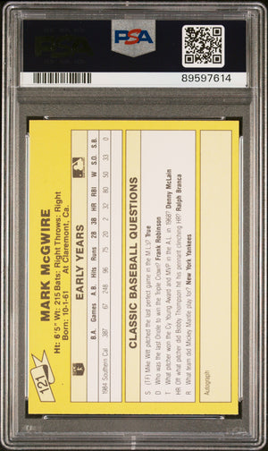 Mark McGwire 1987 Classic Travel Yellow Back Rookie Card #121 Auto PSA 8 9597614-Powers Sports Memorabilia