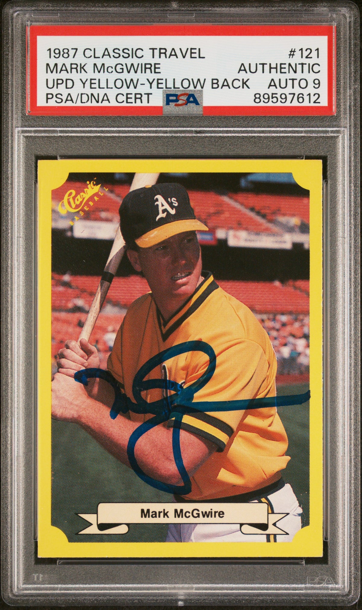 Mark McGwire 1987 Classic Travel Yellow Back Rookie Card #121 Auto PSA 9 9597612-Powers Sports Memorabilia