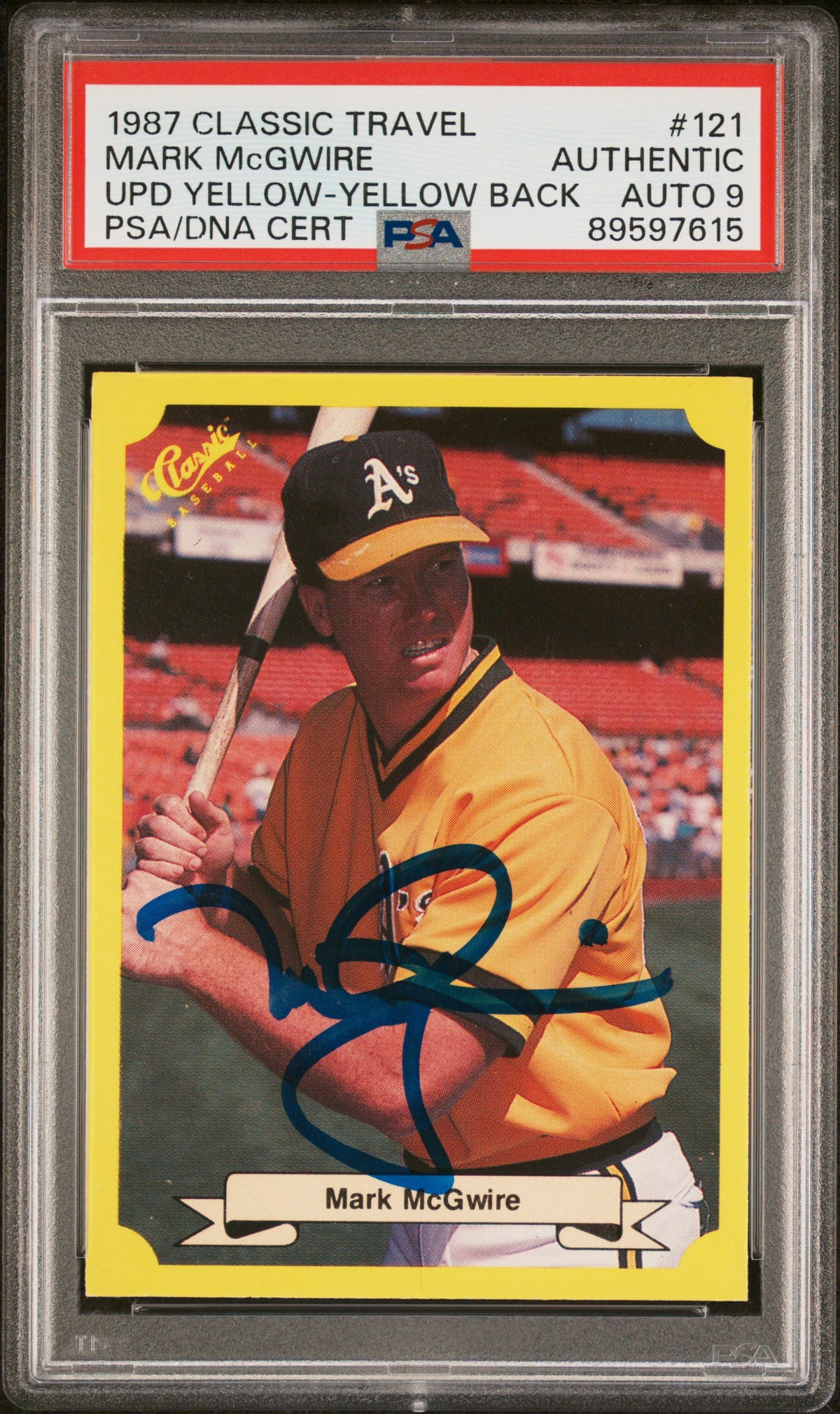 Mark McGwire 1987 Classic Travel Yellow Back Rookie Card #121 Auto PSA 9 9597615-Powers Sports Memorabilia