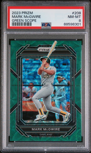 Mark McGwire 2023 Panini Prizm Green Scope Baseball Card #208 Graded PSA 8 39/75-Powers Sports Memorabilia