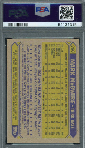 Mark McGwire 1987 Topps Baseball Rookie Card RC #366 Graded PSA 8-Powers Sports Memorabilia