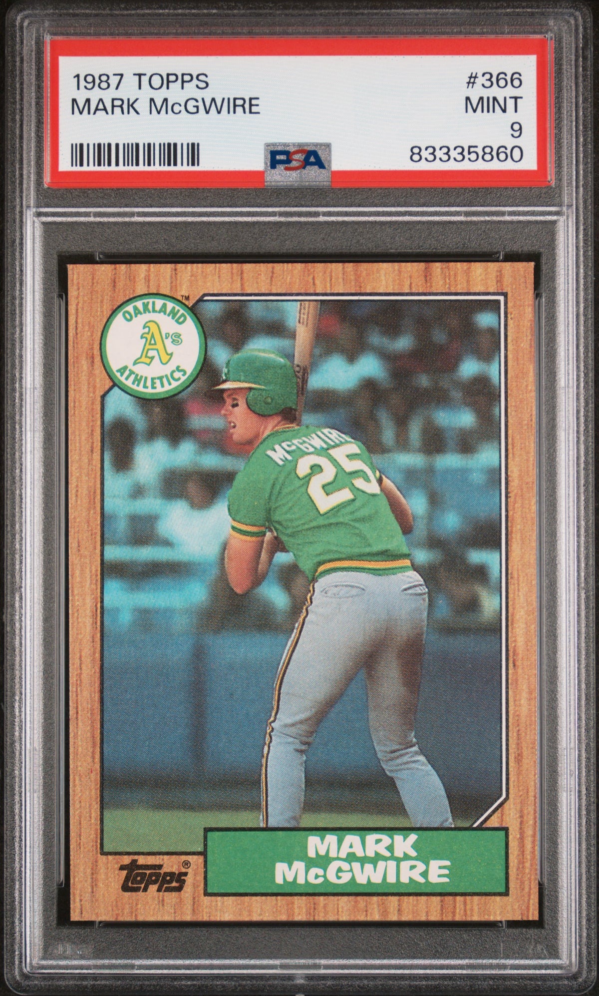 Mark McGwire 1987 Topps Baseball Rookie Card #366 Graded PSA 9-Powers Sports Memorabilia