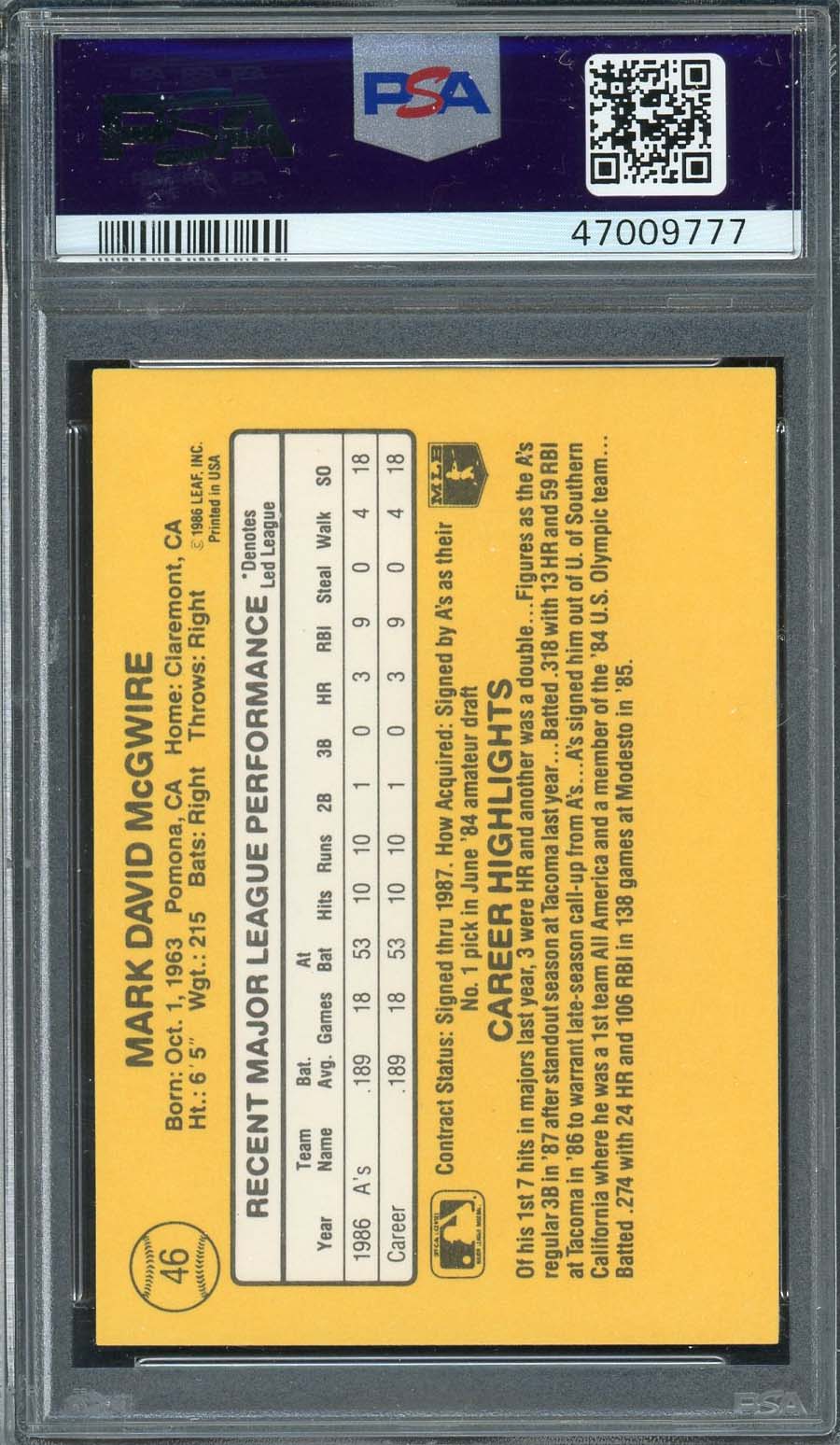 Mark McGwire 1987 Donruss Baseball Rookie Card RC #46 Graded PSA 8-Powers Sports Memorabilia