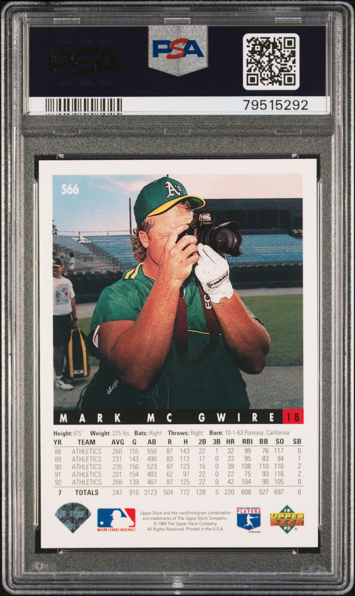 Mark McGwire 1993 Upper Deck Baseball Card #566 Graded PSA 10-Powers Sports Memorabilia