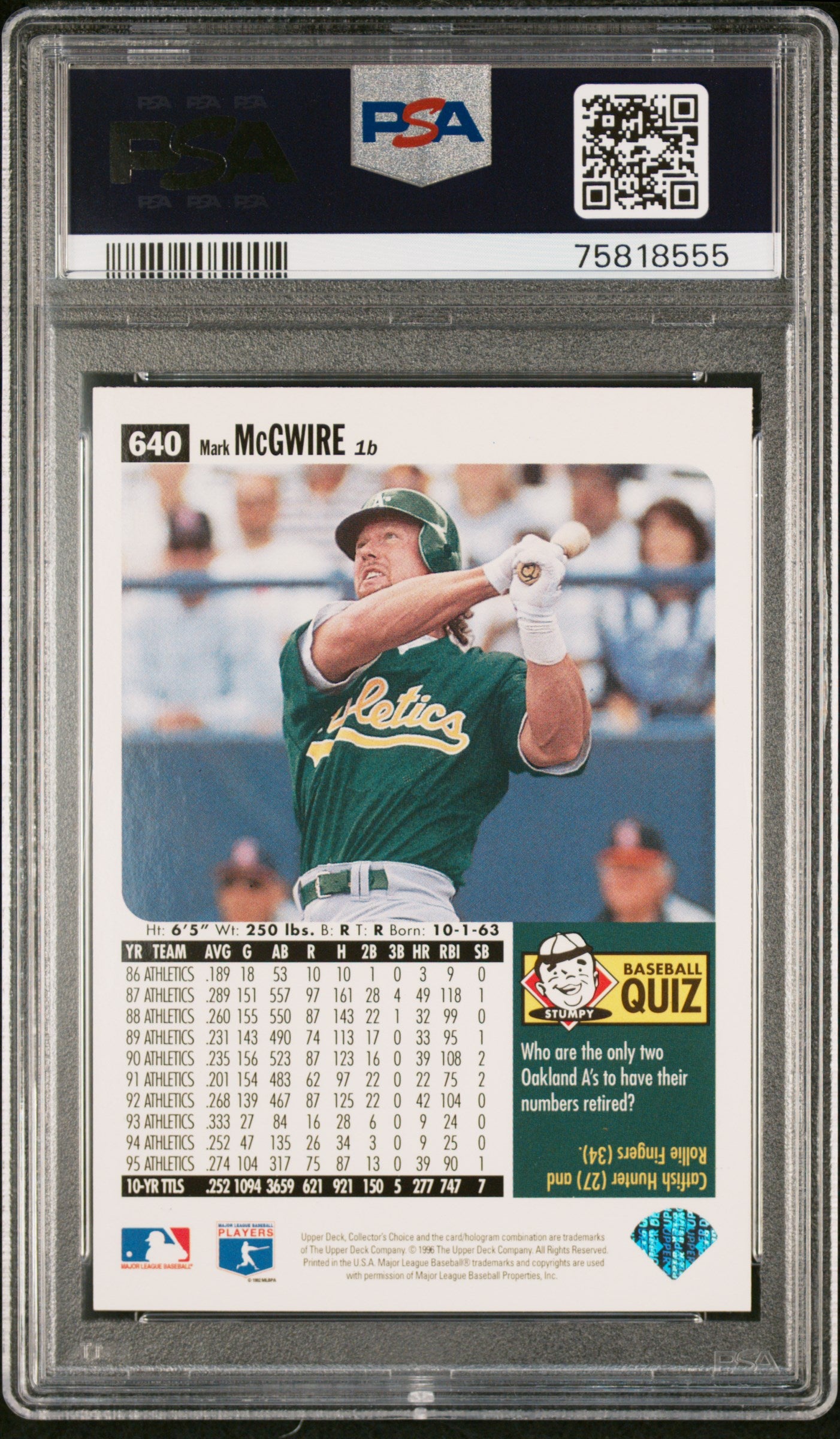 Mark McGwire 1996 Collectors Choice Baseball Card #640 Graded PSA 10-Powers Sports Memorabilia