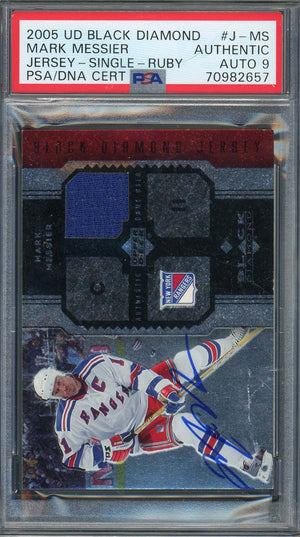 Mark Messier 2005 Upper Deck Signed Game Used Jersey Patch Card #J-MS Auto PSA 9-Powers Sports Memorabilia