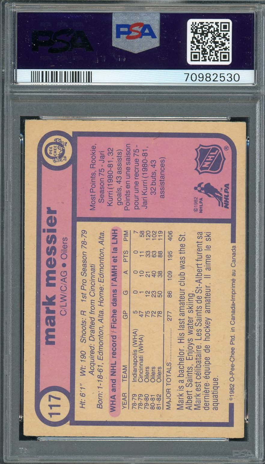 Mark Messier 1982 O-Pee-Chee Signed Hockey Card #117 Auto Graded PSA 9 70982530-Powers Sports Memorabilia